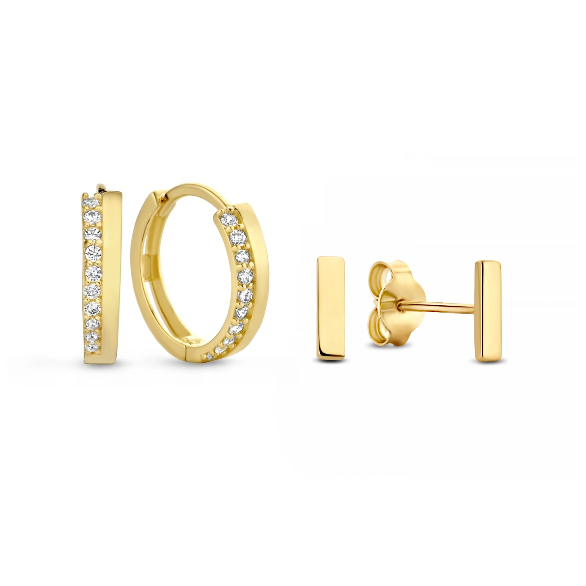 Cadeau d'Isabel 14 karat gold earring set with zirconia stones