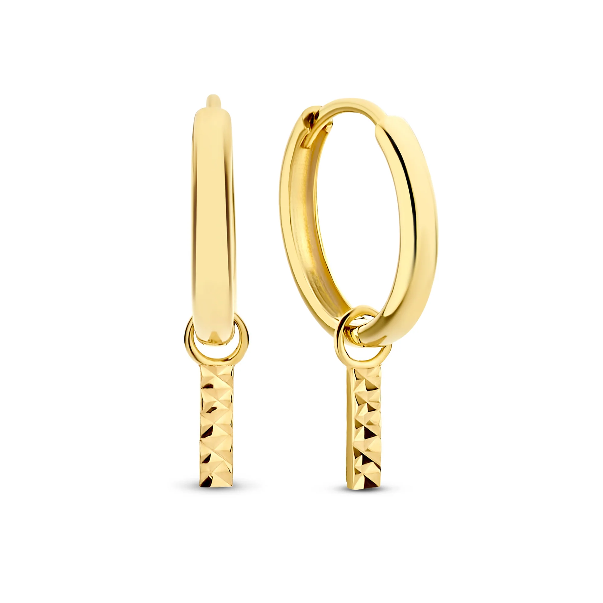 Rivoli Laura 14 karat gold hoop earrings with diamond cut rod
