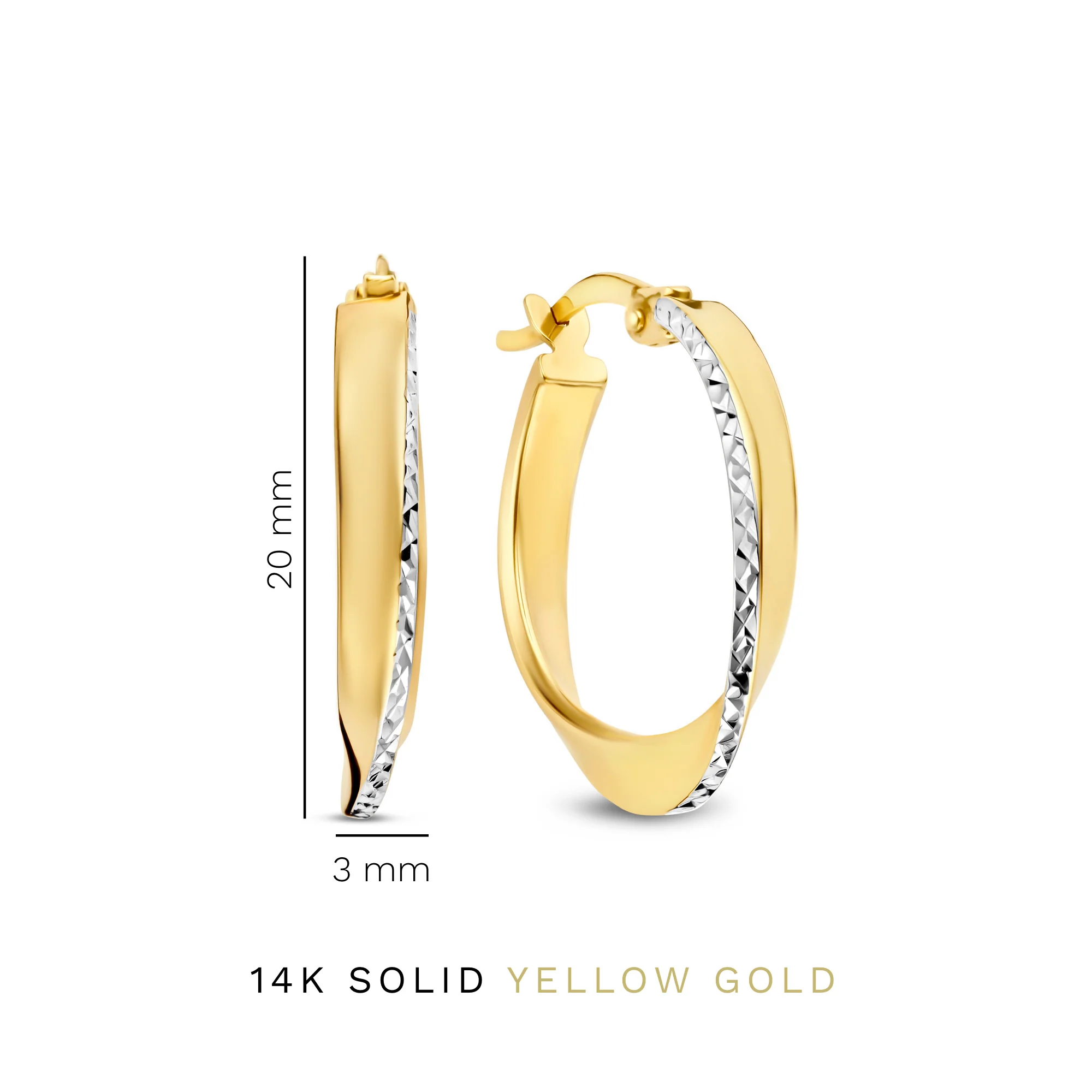 Rivoli Laura 14 karat gold hoop earrings with diamond cut (20 mm) - Image 4