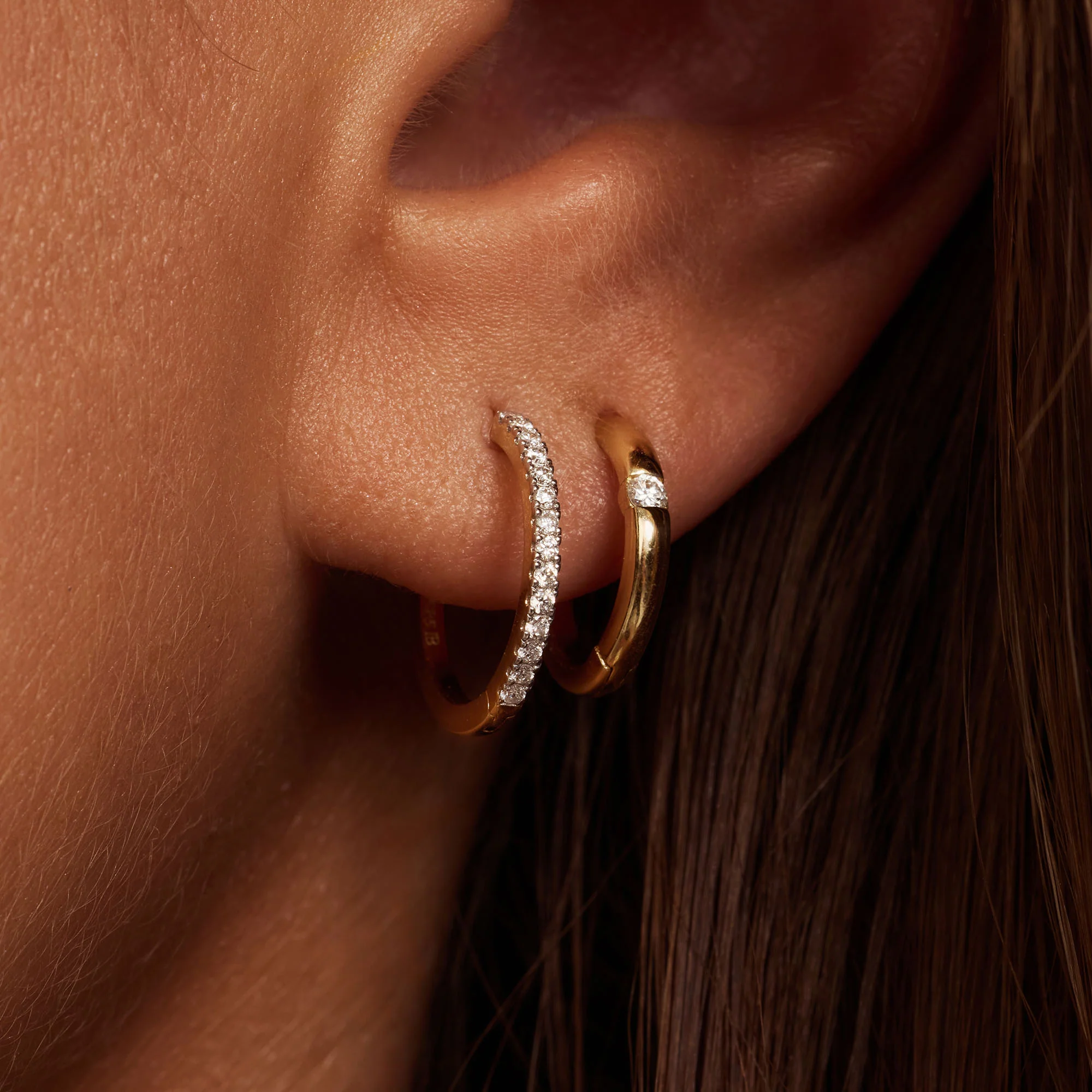 De la Paix Madeline 14 karat gold hoop earrings with diamond 0.15 ct - Image 6