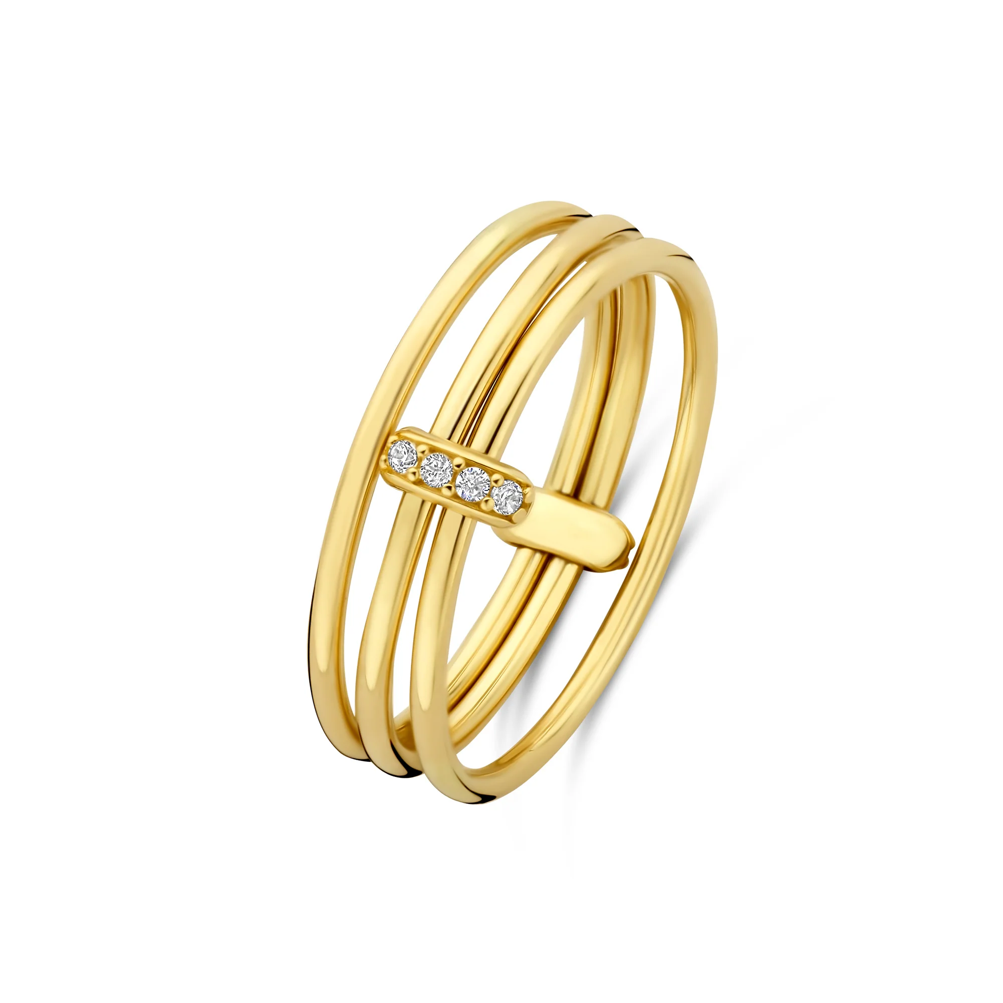 Cour d'Honneur Adora 14 karat golden 3-piece multi ring with zirconia