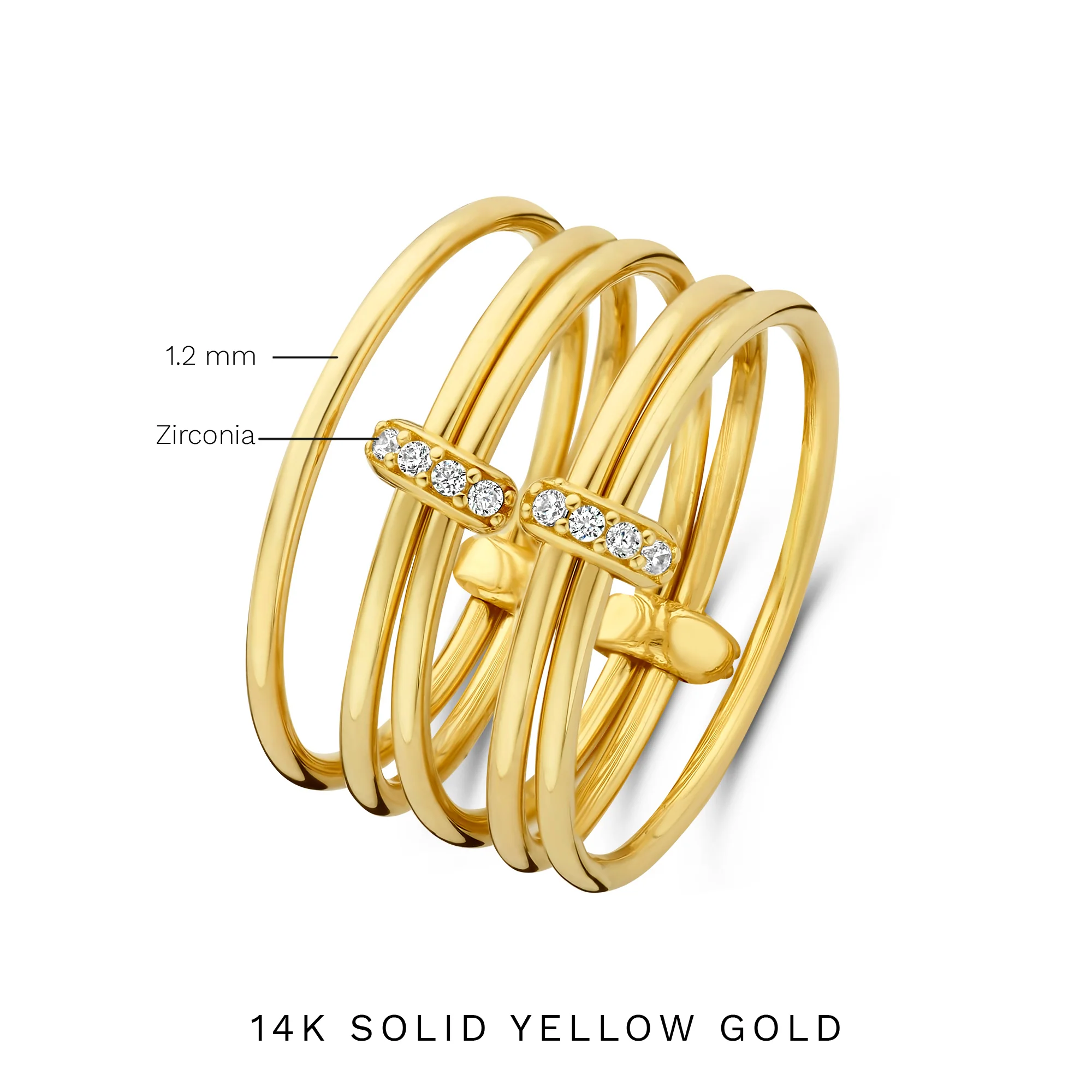 Cour d'Honneur Adora 14 karat golden 5-piece multi ring with zirconia - Image 9