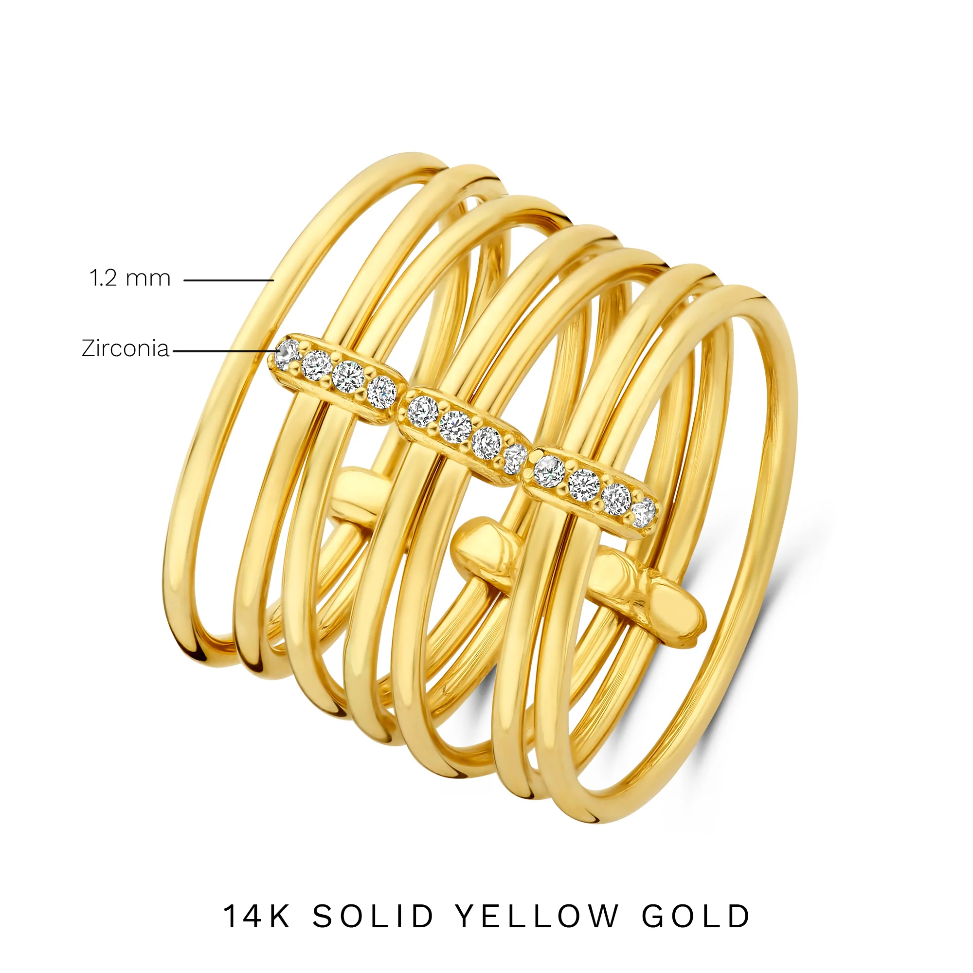 Cour d'Honneur Adora 14 karat golden 7-piece multi ring with zirconia - Image 10