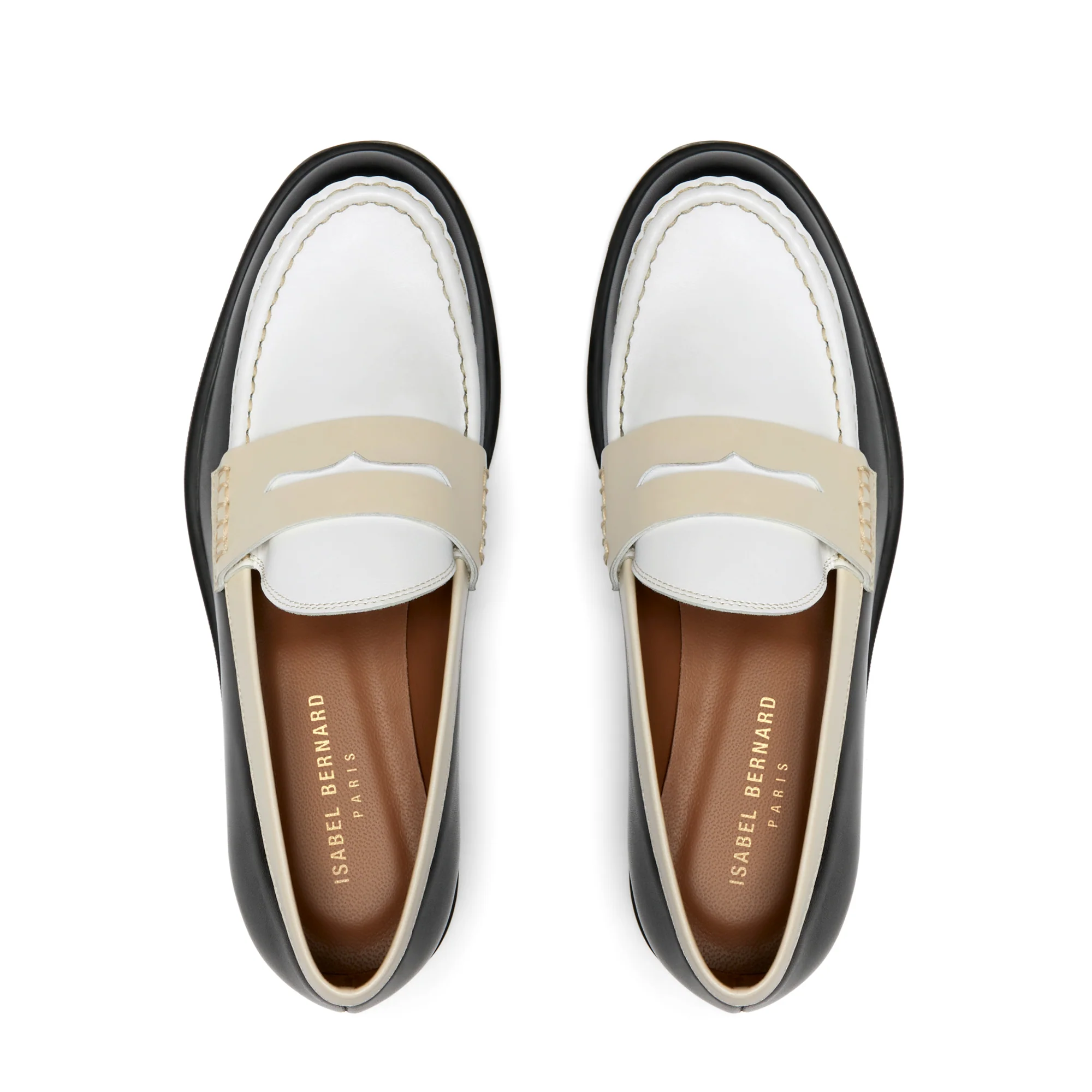 Vendôme Blandine black, white and cream calfskin leather loafers - Image 10