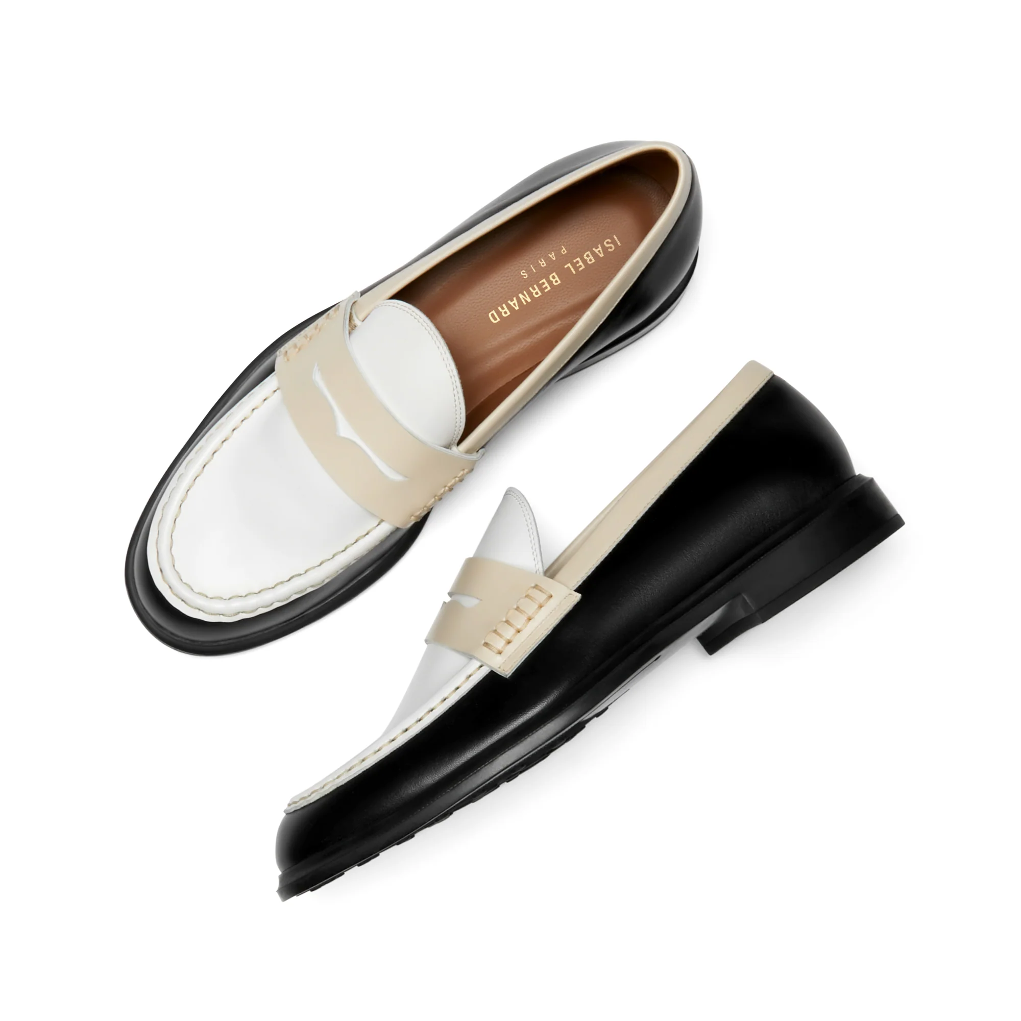 Vendôme Blandine black, white and cream calfskin leather loafers - Image 11
