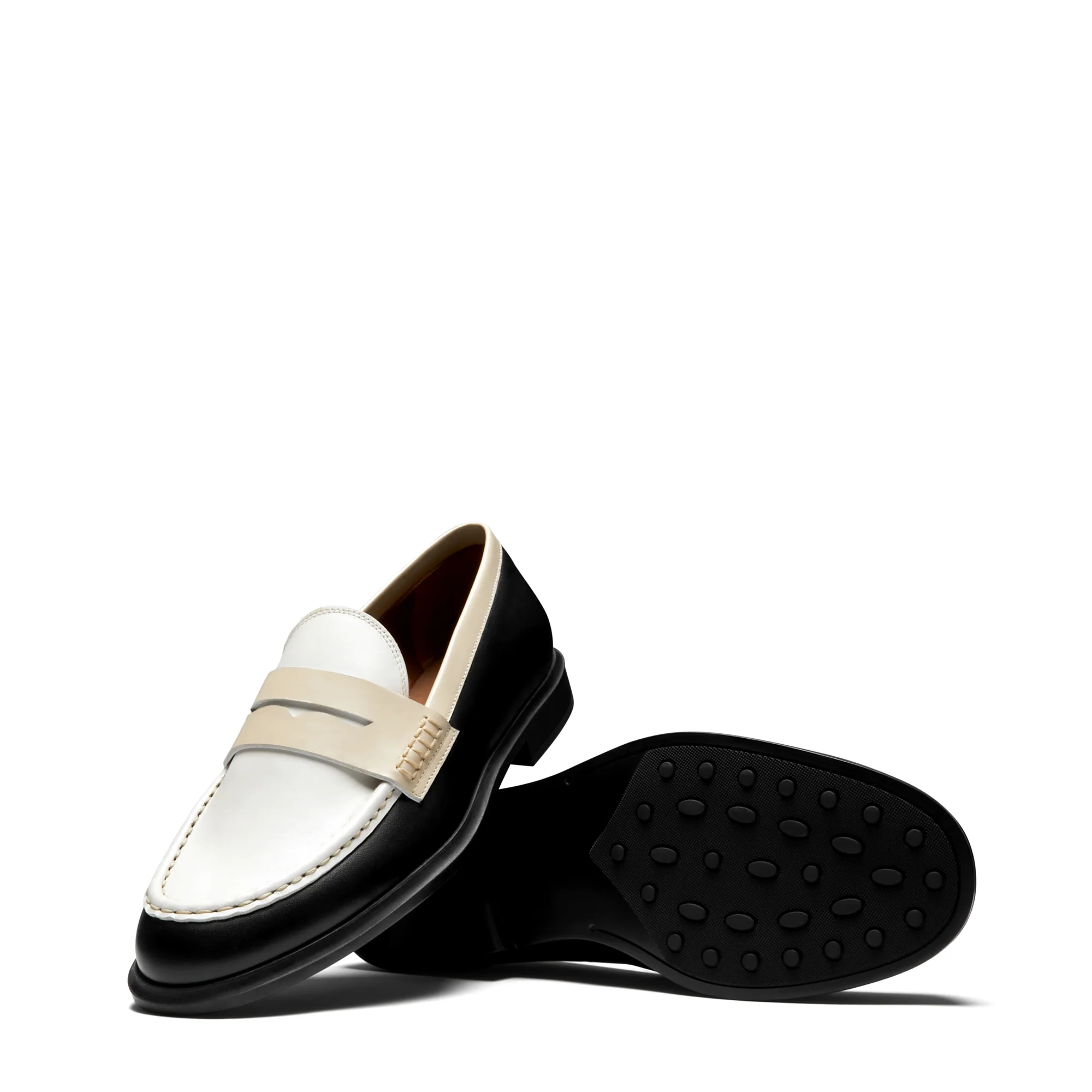 Vendôme Blandine black, white and cream calfskin leather loafers - Image 7