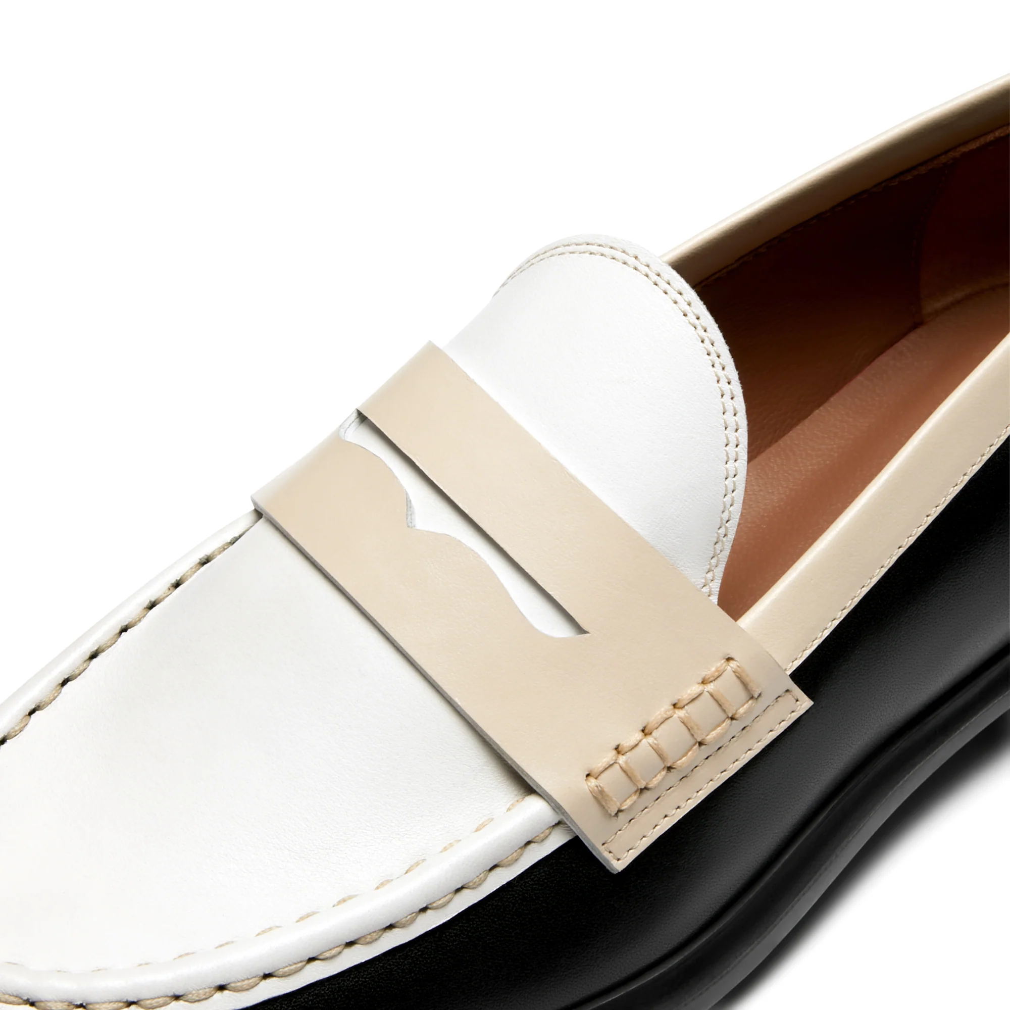 Vendôme Blandine black, white and cream calfskin leather loafers - Image 9