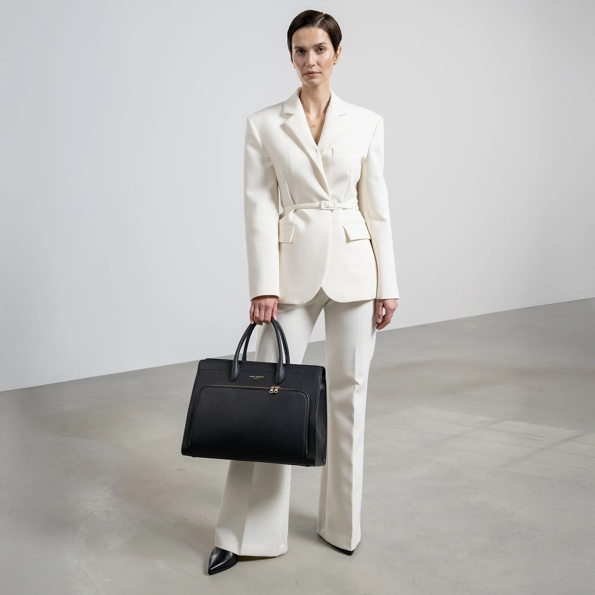Honoré Nadine black calfskin leather handbag with 16.4 inch laptop pocket - Image 3
