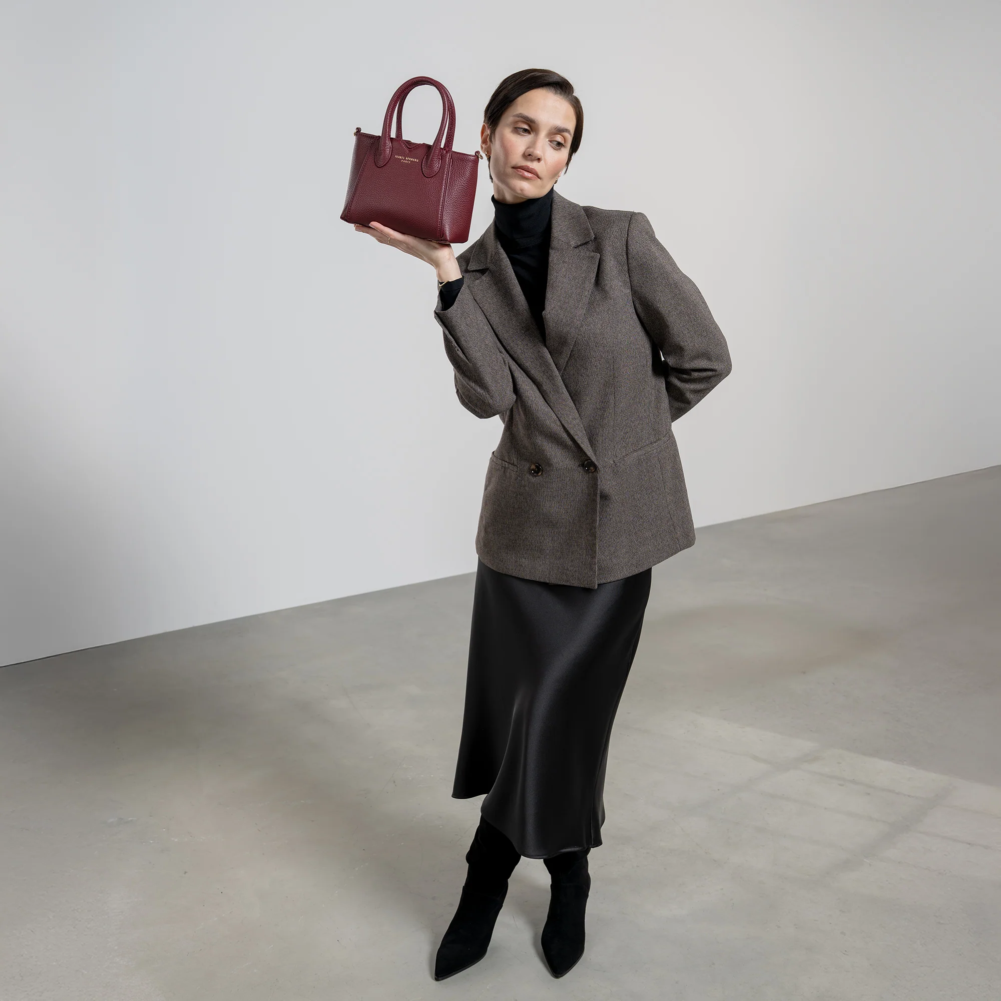 Honoré Cloe Mini bordeaux red calfskin leather handbag - Image 3