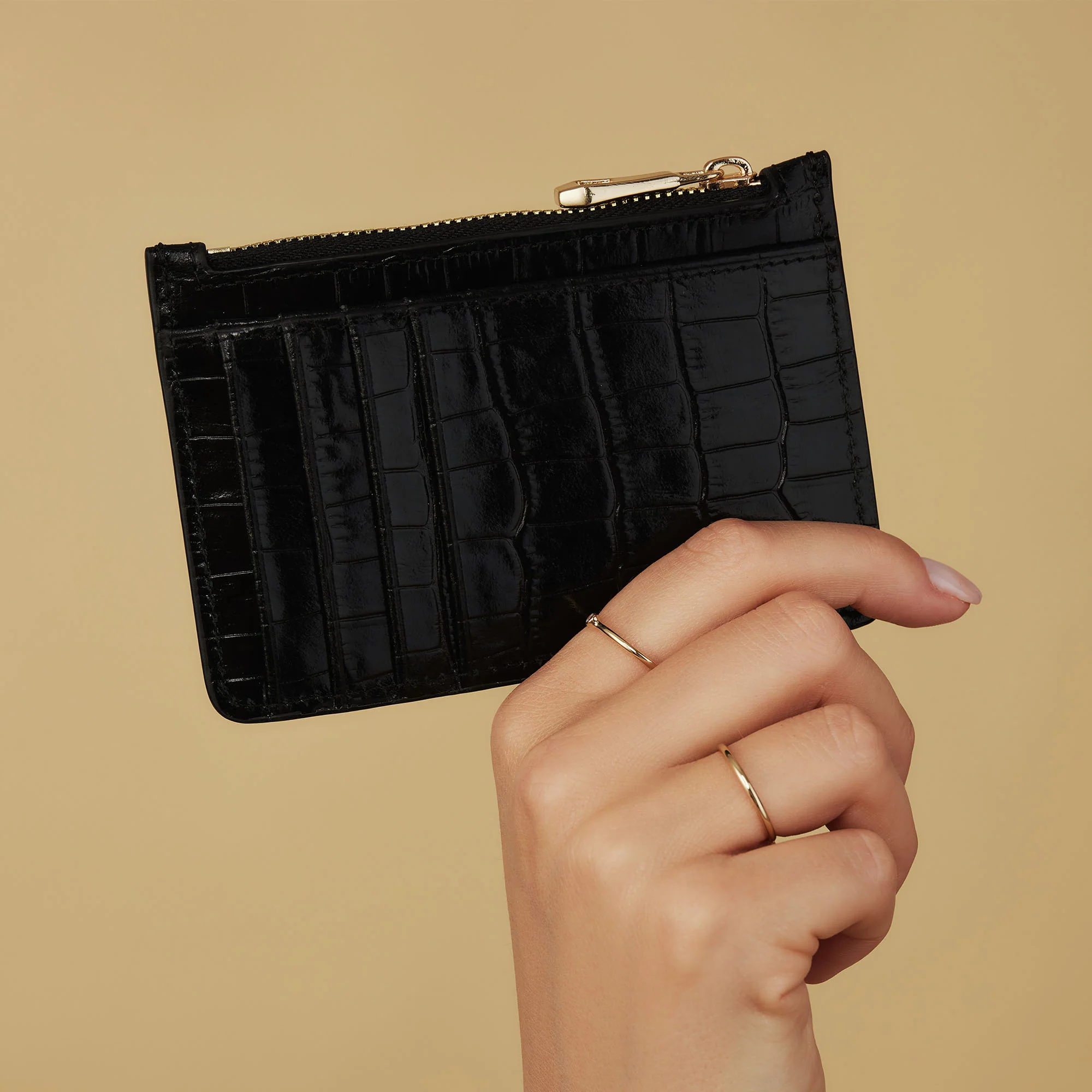Honoré Aveline croco black calfskin leather card holder - Image 3