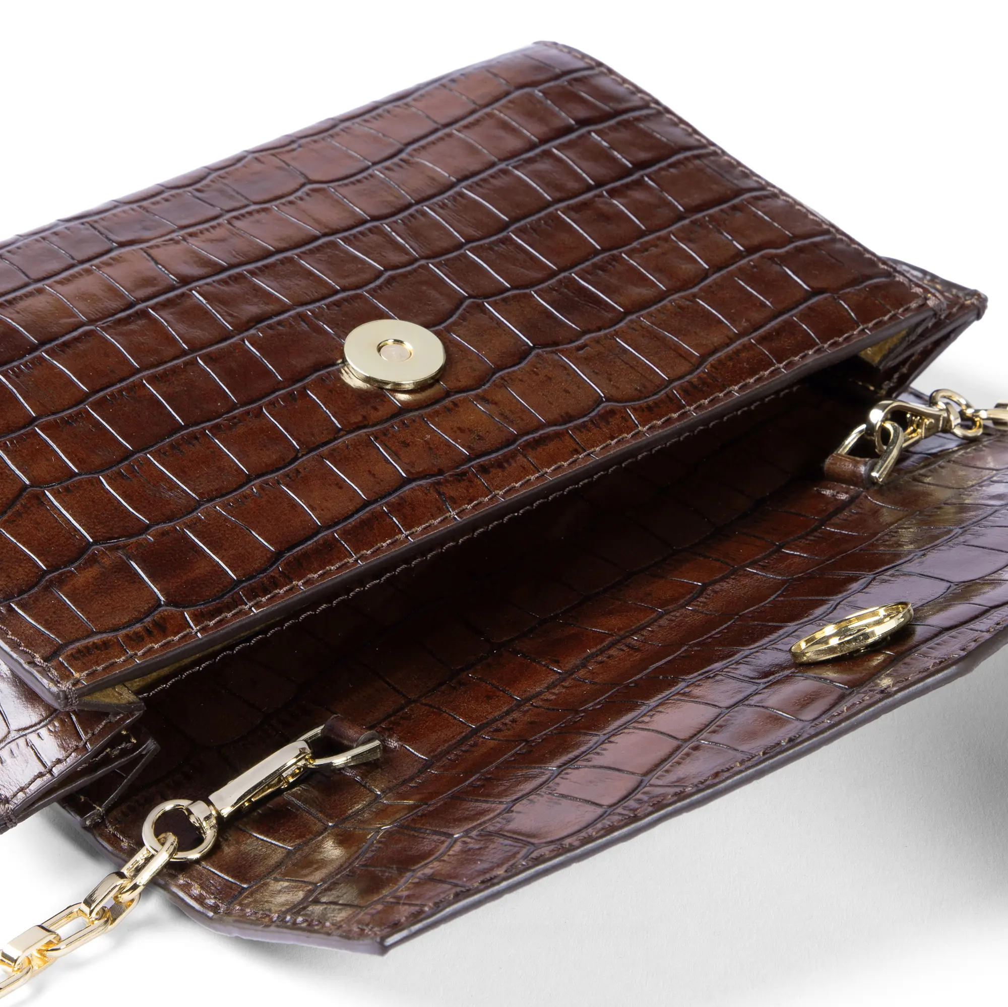 Honoré Lina Croco Brown Clutch With Detachable Shoulder Chain - Image 4