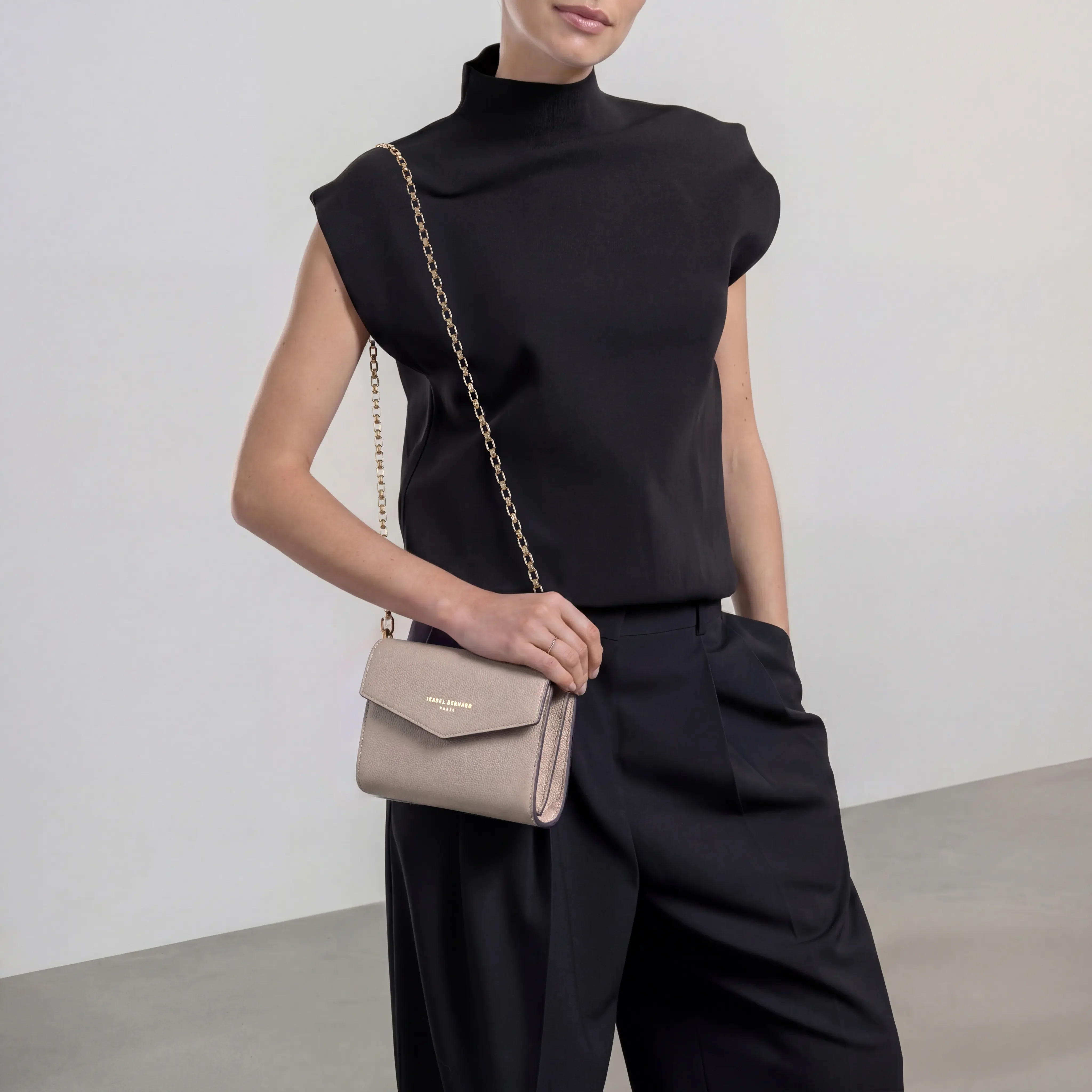 Honoré Lina Taupe Clutch With Detachable Shoulder Chain - Image 2