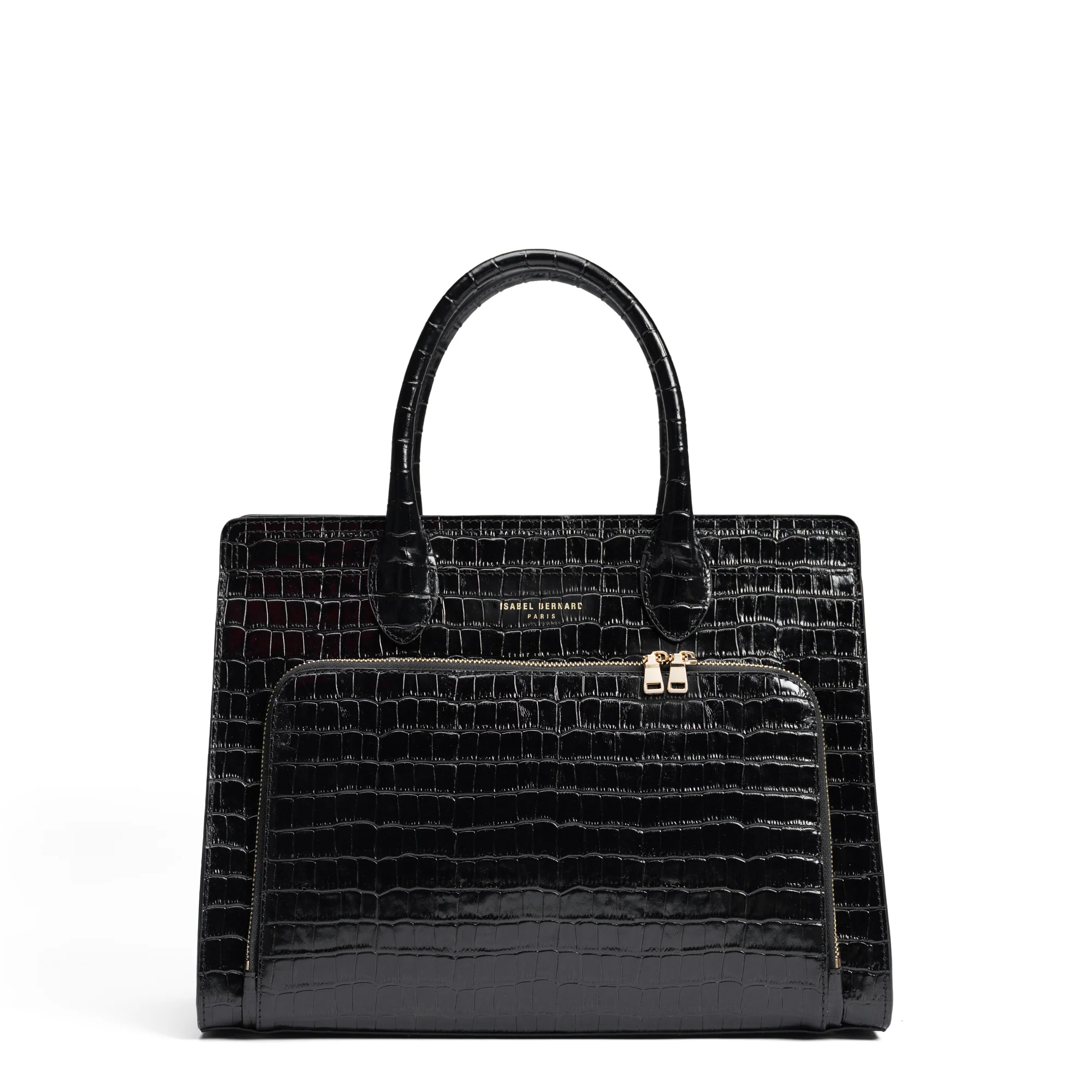 Honoré Nadine croco black leather handbag with 13 inch laptop pocket