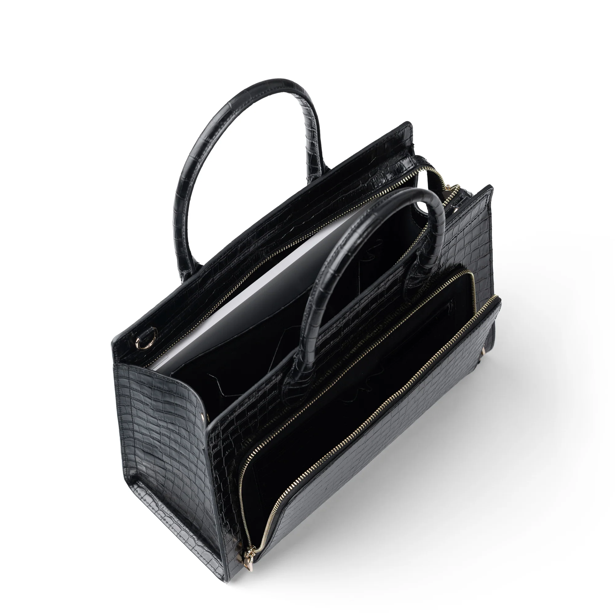 Honoré Nadine croco black leather handbag with 13 inch laptop pocket - Image 8