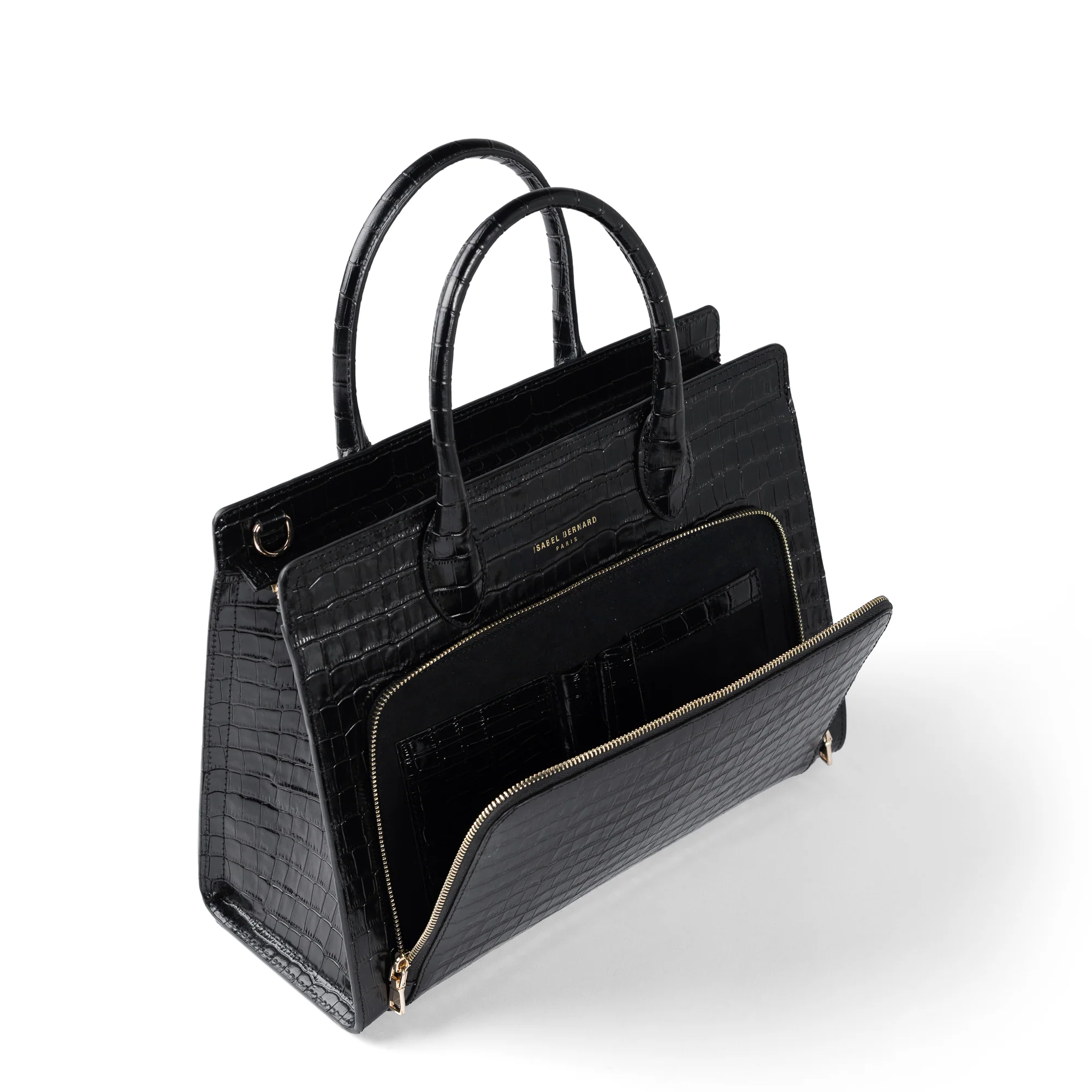 Honoré Nadine croco black leather handbag with 13 inch laptop pocket - Image 9