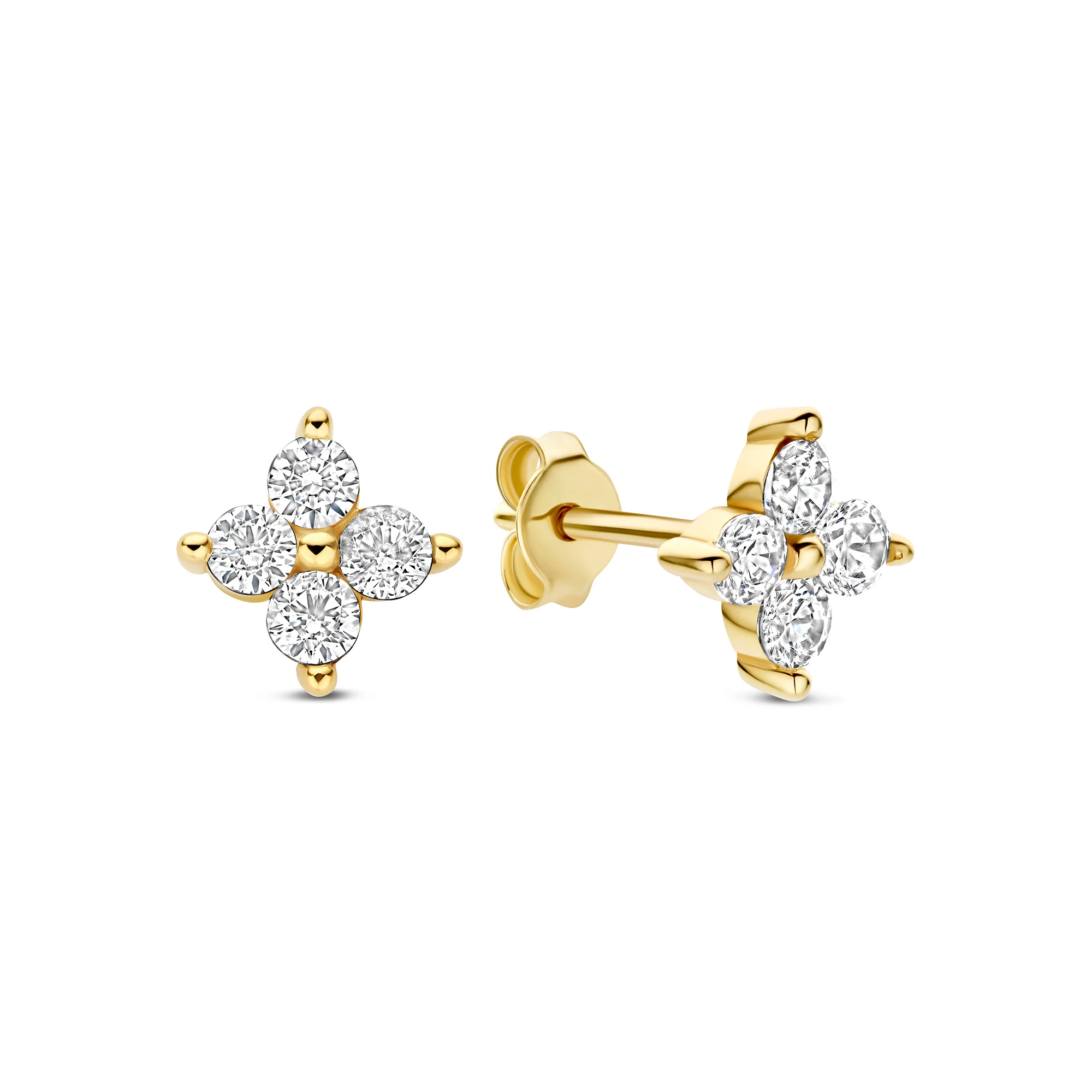 Le Marais Audrey 14 Karat Gold Earrings With Zirconia Stones