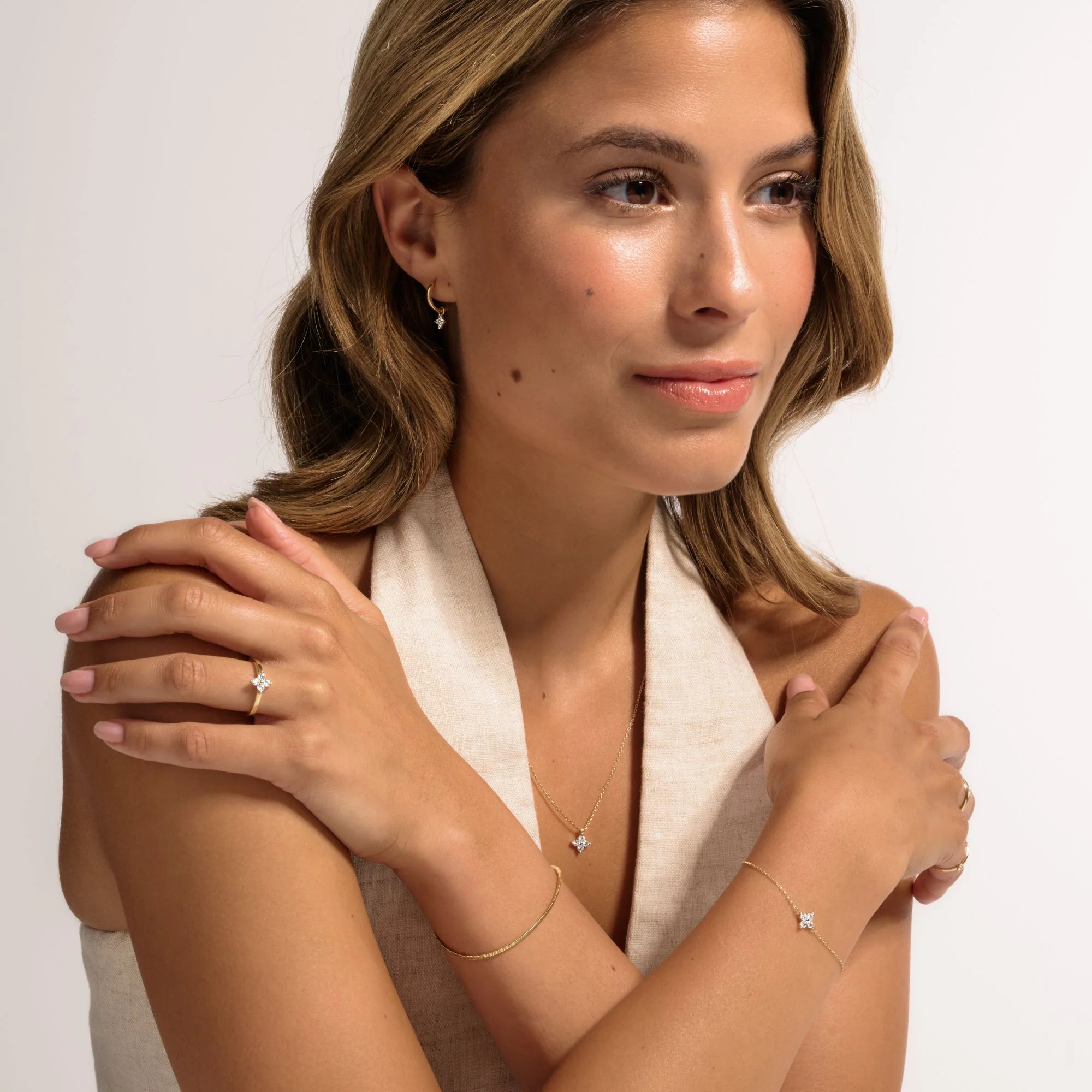 Le Marais Audrey 14 Karat Gold Hoop Earrings With Zirconia Stones - Image 3