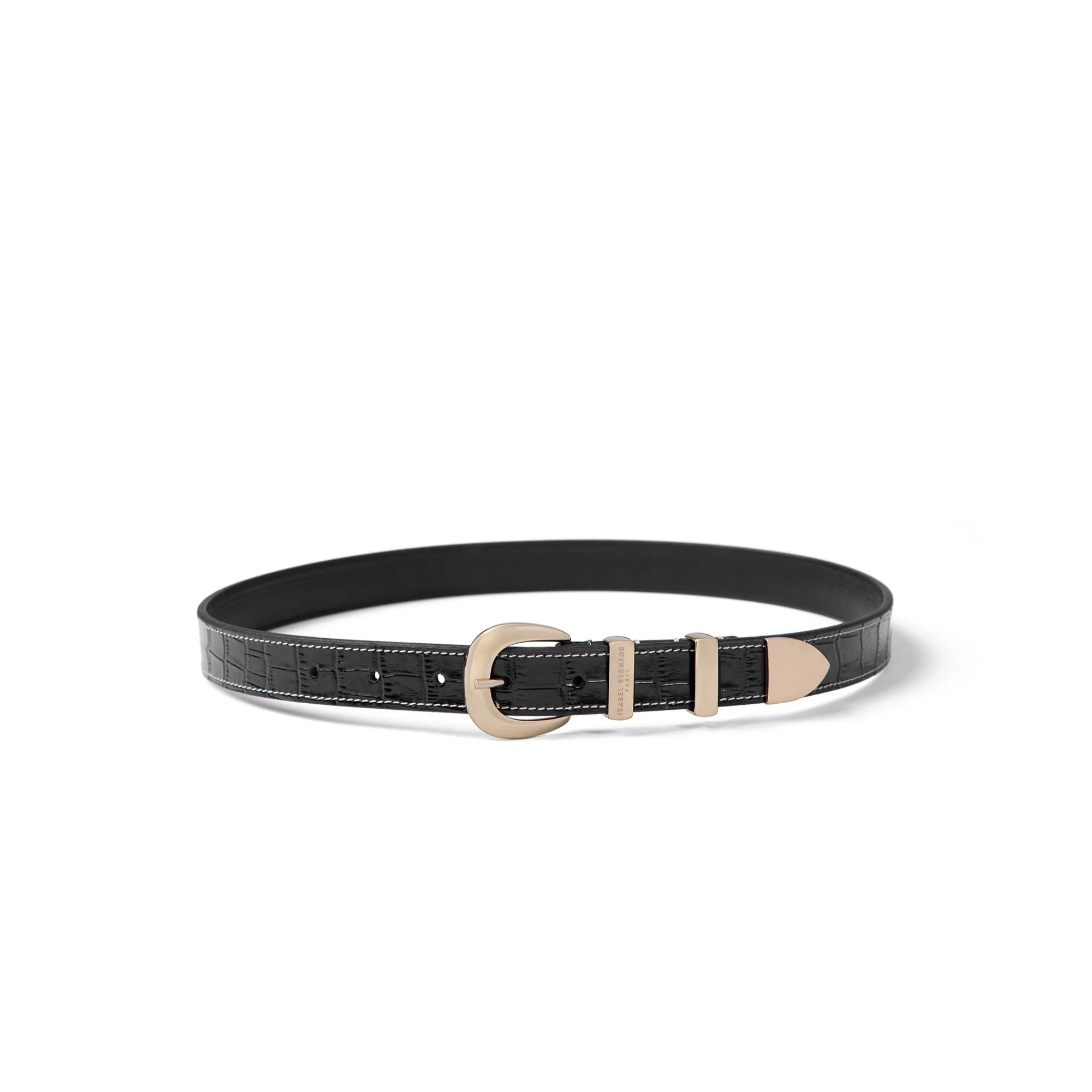 Rêveur Mathilde Croco Black calfskin belt with gold-coloured buckle
