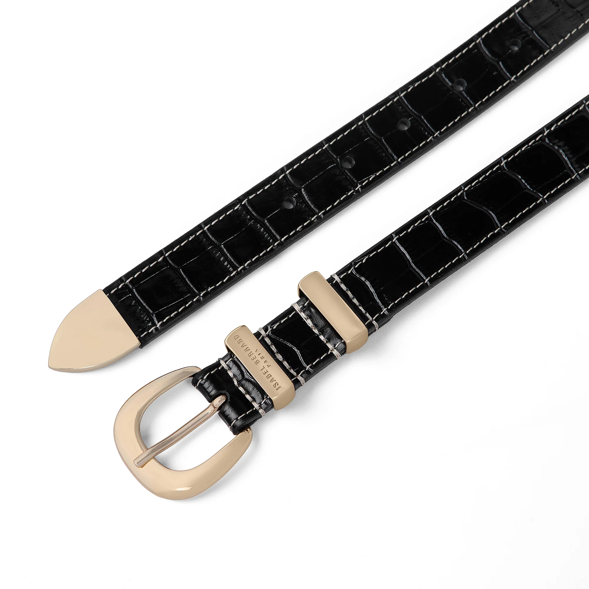 Rêveur Mathilde Croco Black calfskin belt with gold-coloured buckle - Image 4