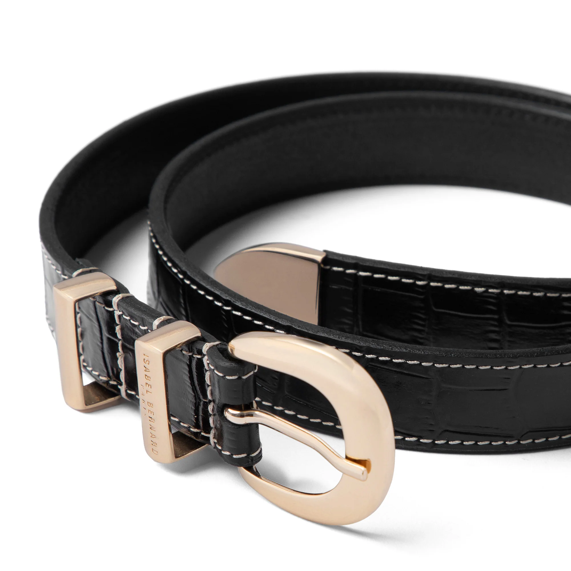 Rêveur Mathilde Croco Black calfskin belt with gold-coloured buckle - Image 5