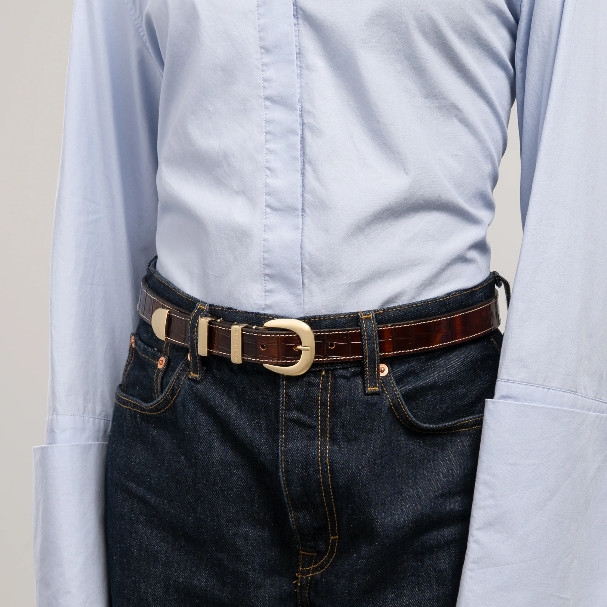 Rêveur Mathilde Croco Brown calfskin belt with gold-coloured buckle - Image 2