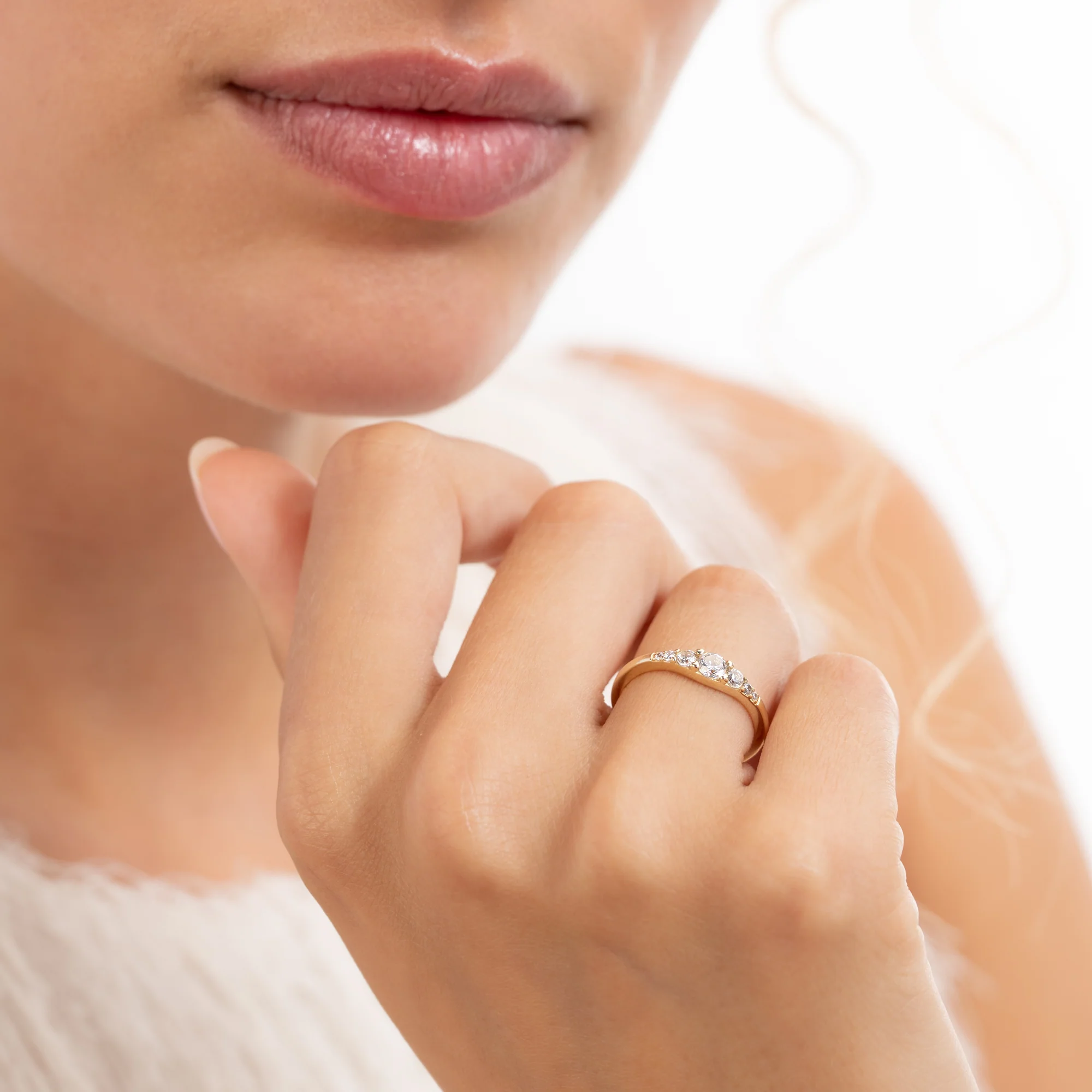 Rivoli Esme 14 Karat Gold Stacking Ring With Zirconia Stones - Image 2
