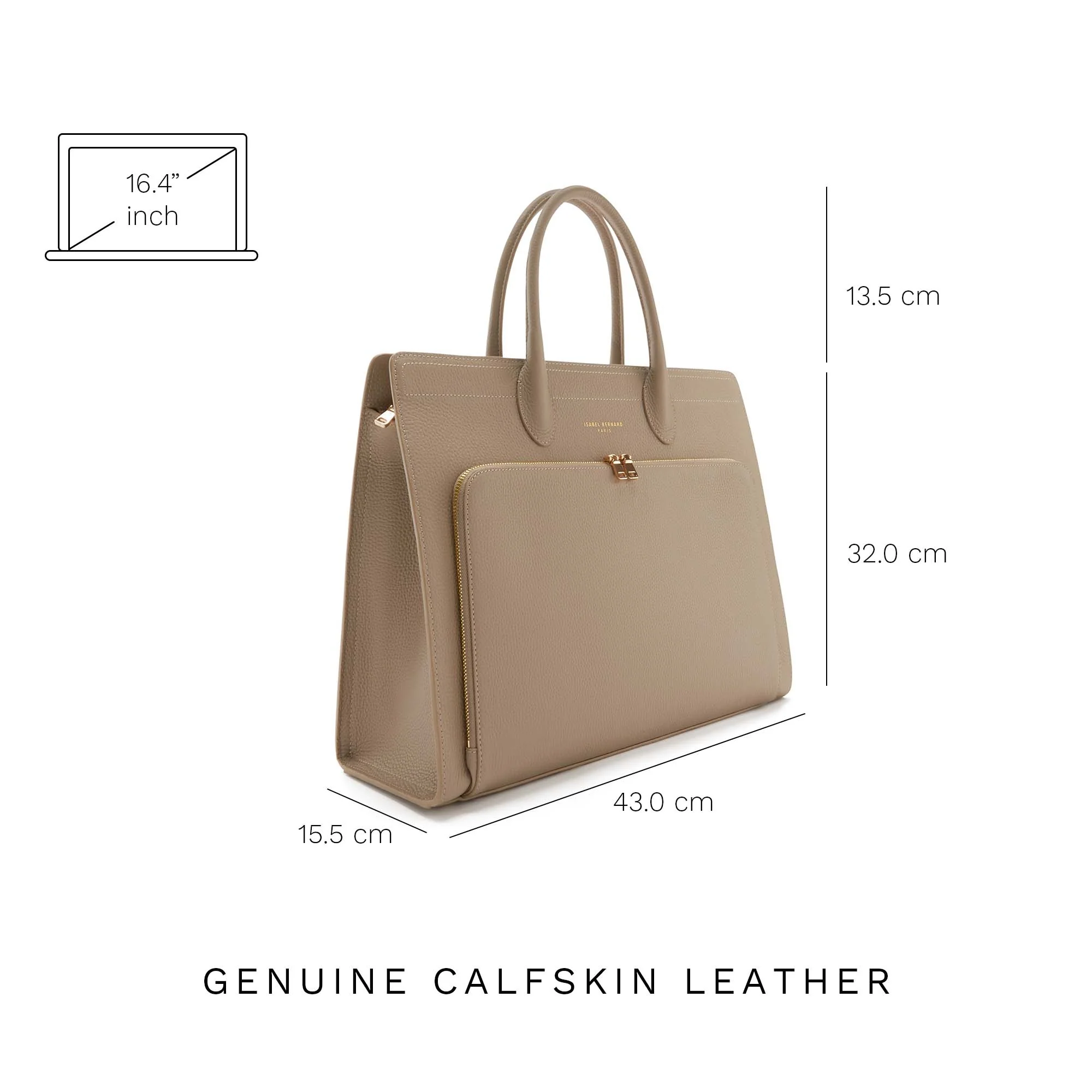 Honoré Nadine taupe calfskin leather handbag with 16.4 inch laptop pocket - Image 7