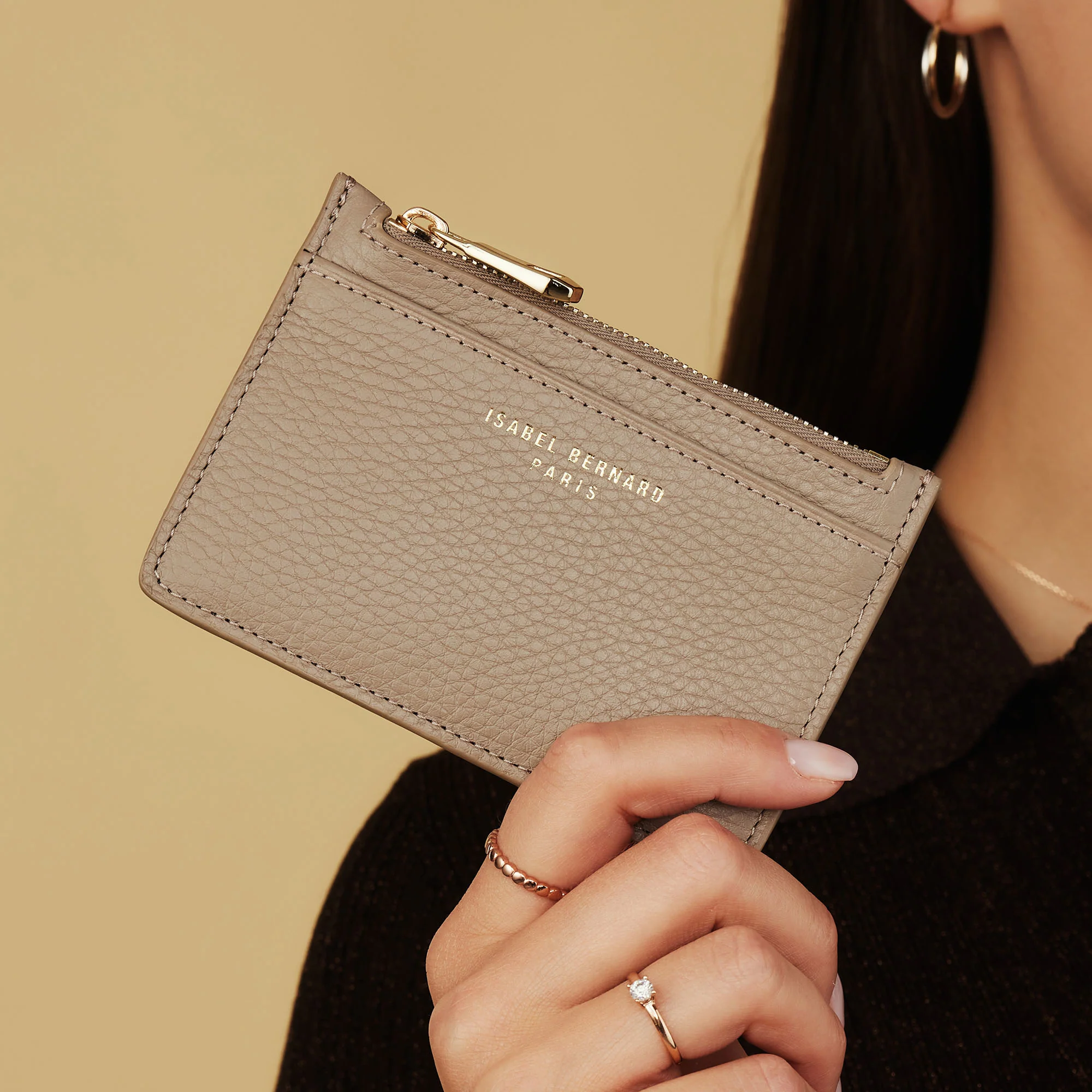 Honoré Aveline taupe calfskin leather card holder - Image 2