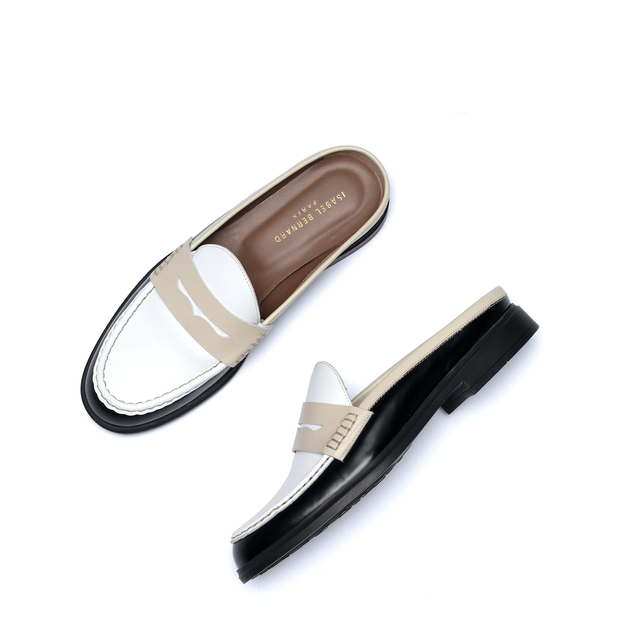 Vendôme Blandine Black And White Calfskin Leather Mules With White Details - Image 12