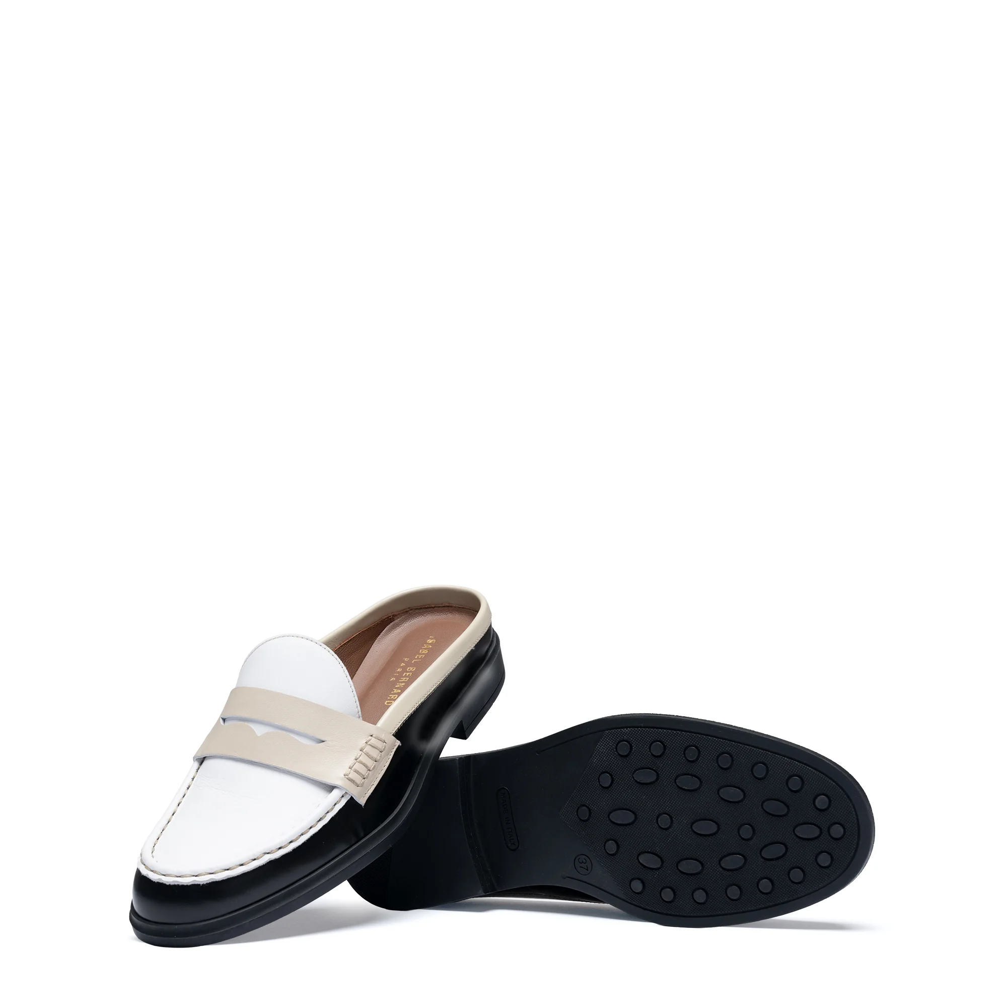 Vendôme Blandine Black And White Calfskin Leather Mules With White Details - Image 8