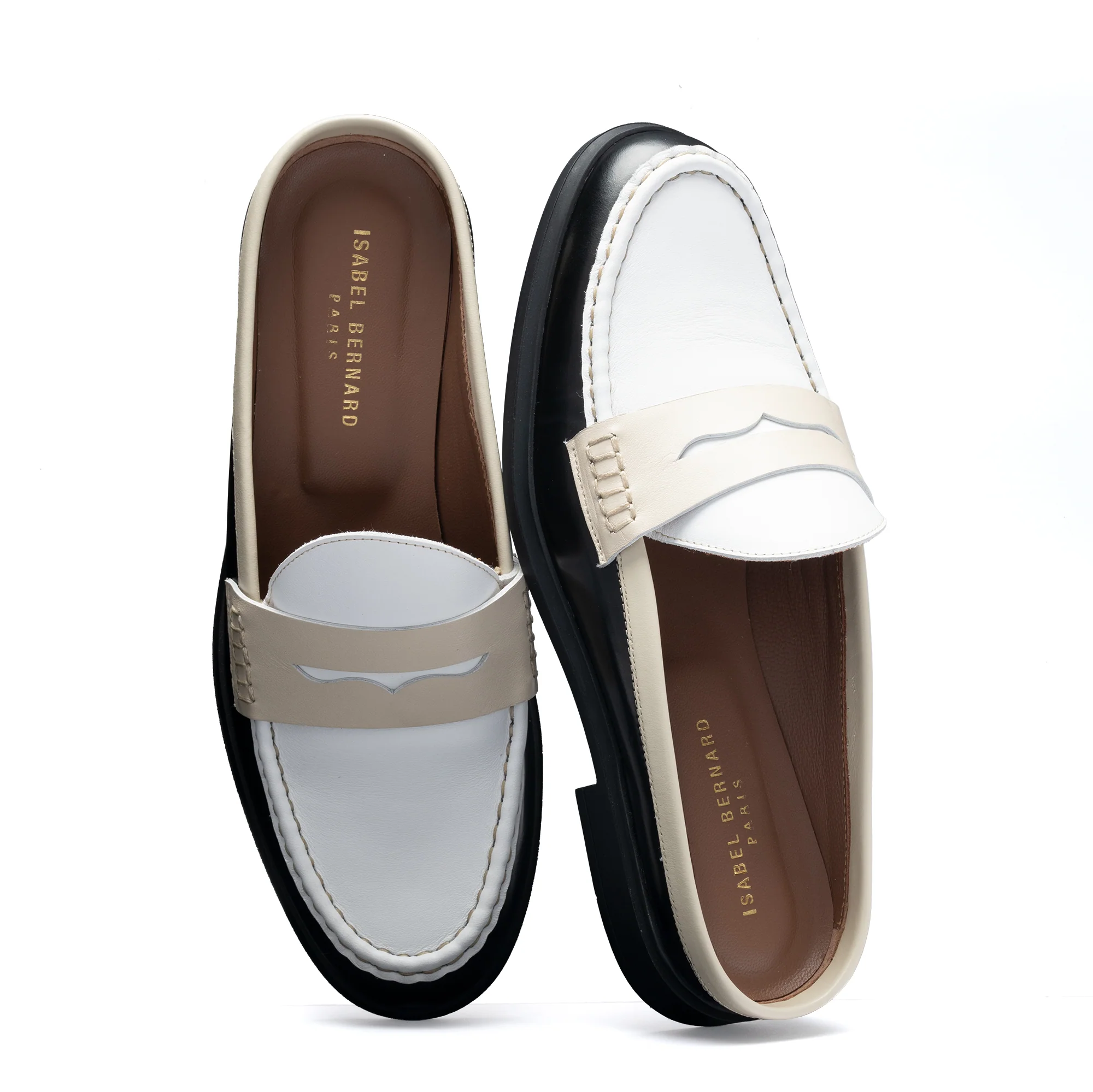 Vendôme Blandine Black And White Calfskin Leather Mules With White Details - Image 9